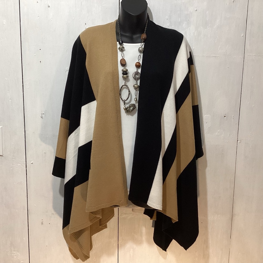 Parrish LA women’s color block knit cape poncho.  One size.